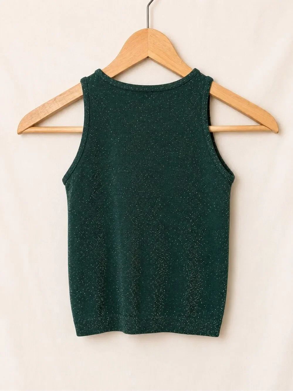 Free People Intimately Green Metallic Knit Crop Tank Top Sleeveless Made in USA